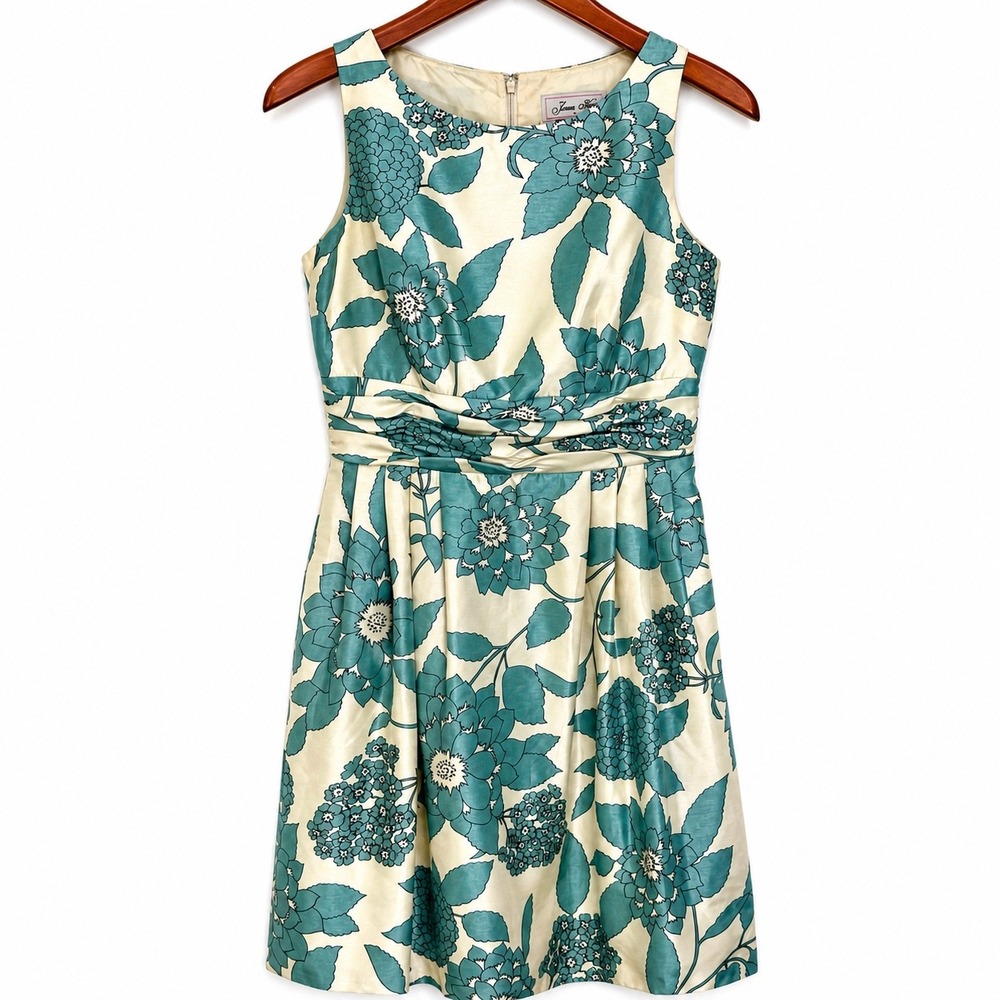 Jessica Howard Women Teal Blue Cream Floral Satin Fit & Flare Dress JH2M7450 6